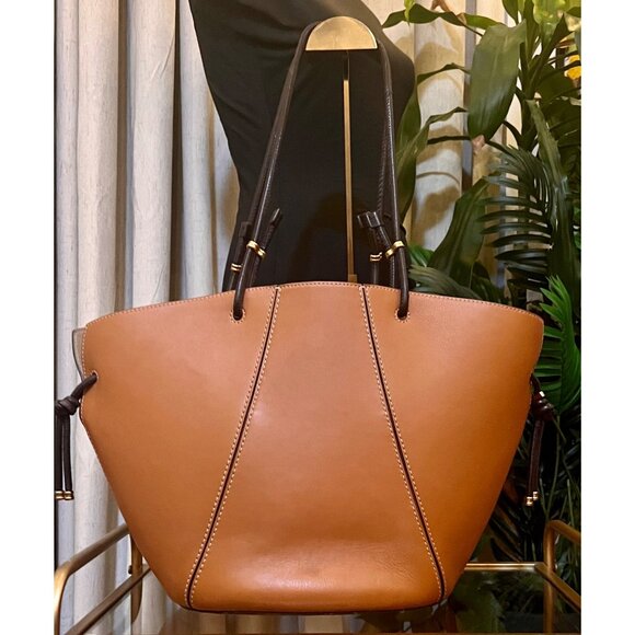 Tory Burch Leather Brown Shoulder Tote Bag with Spaghetti Straps - Picture 4 of 11